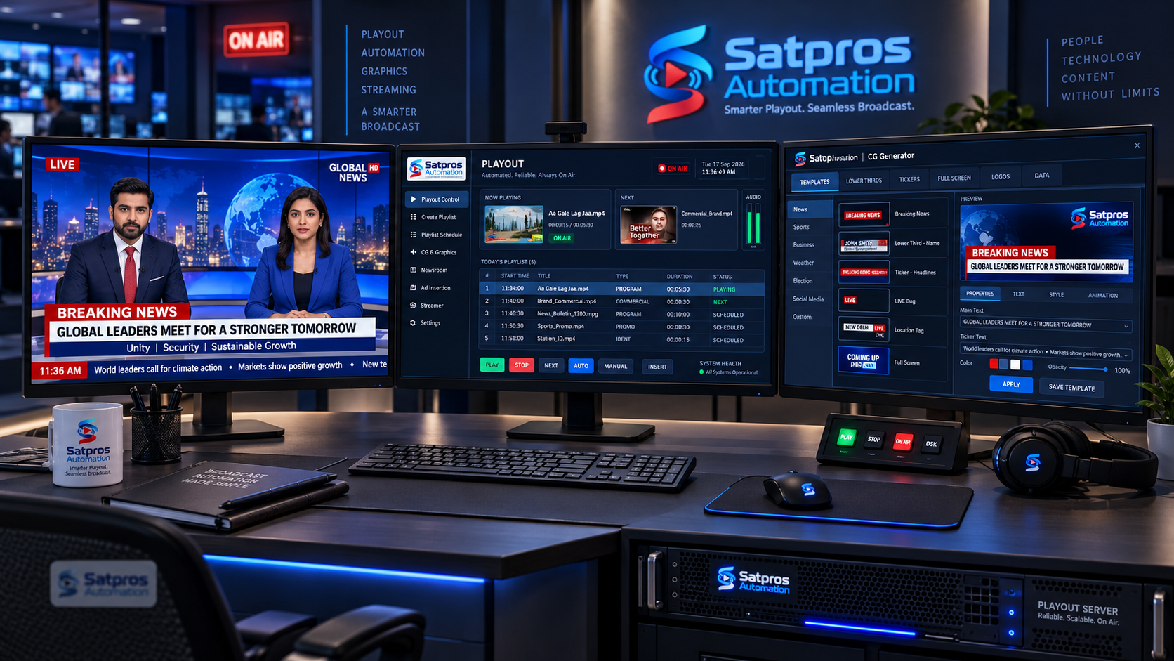Satpros broadcast control room preview 1